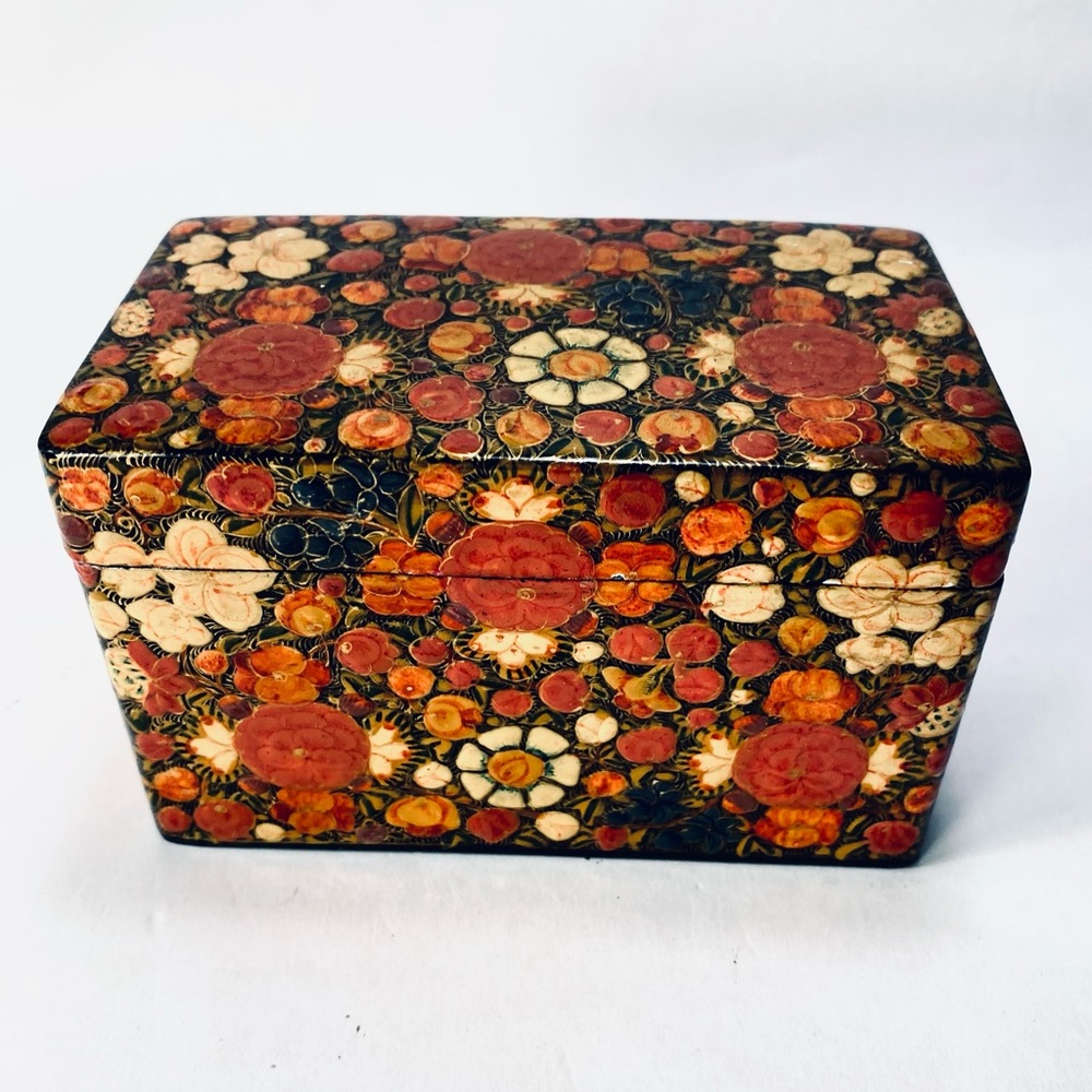 Decorative Kashmir Playing Card Holder Twin Compartment Hand-painted Floral Box